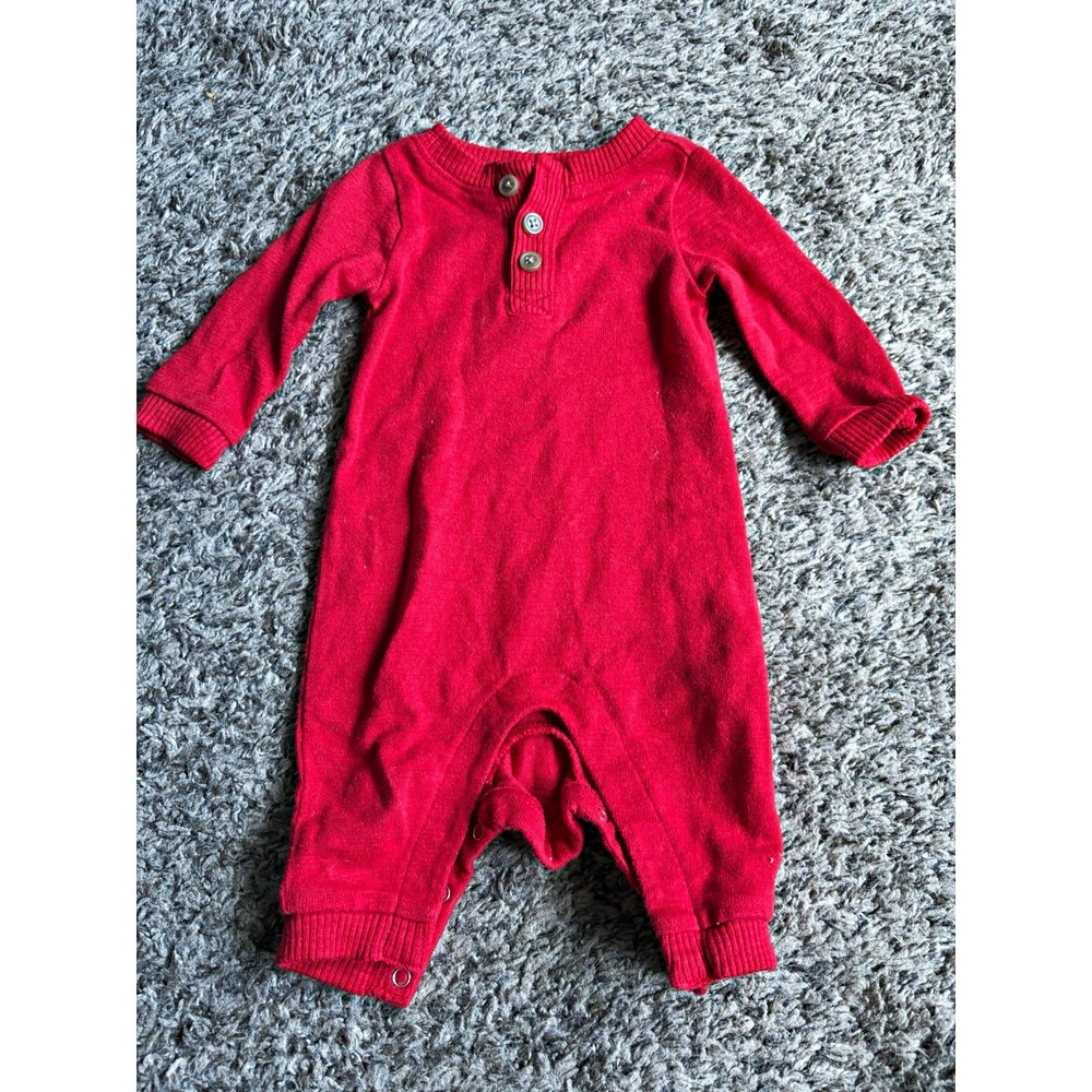Old Navy 0-3M Red Cotton Knit Long Sleeve Button Romper One-Piece - Picture 1 of 4